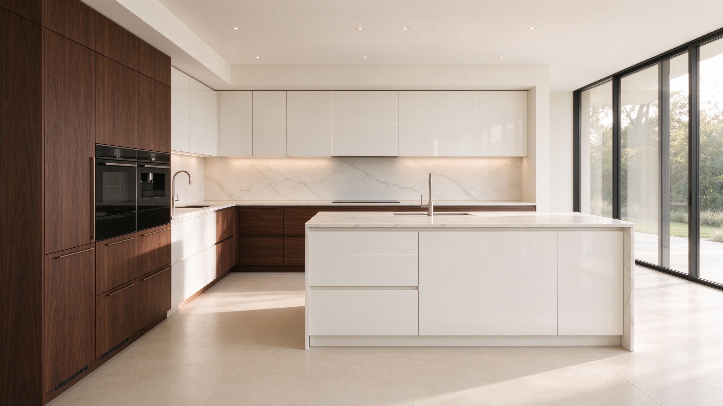 Modern custom kitchen in lacquer and real wood veneer