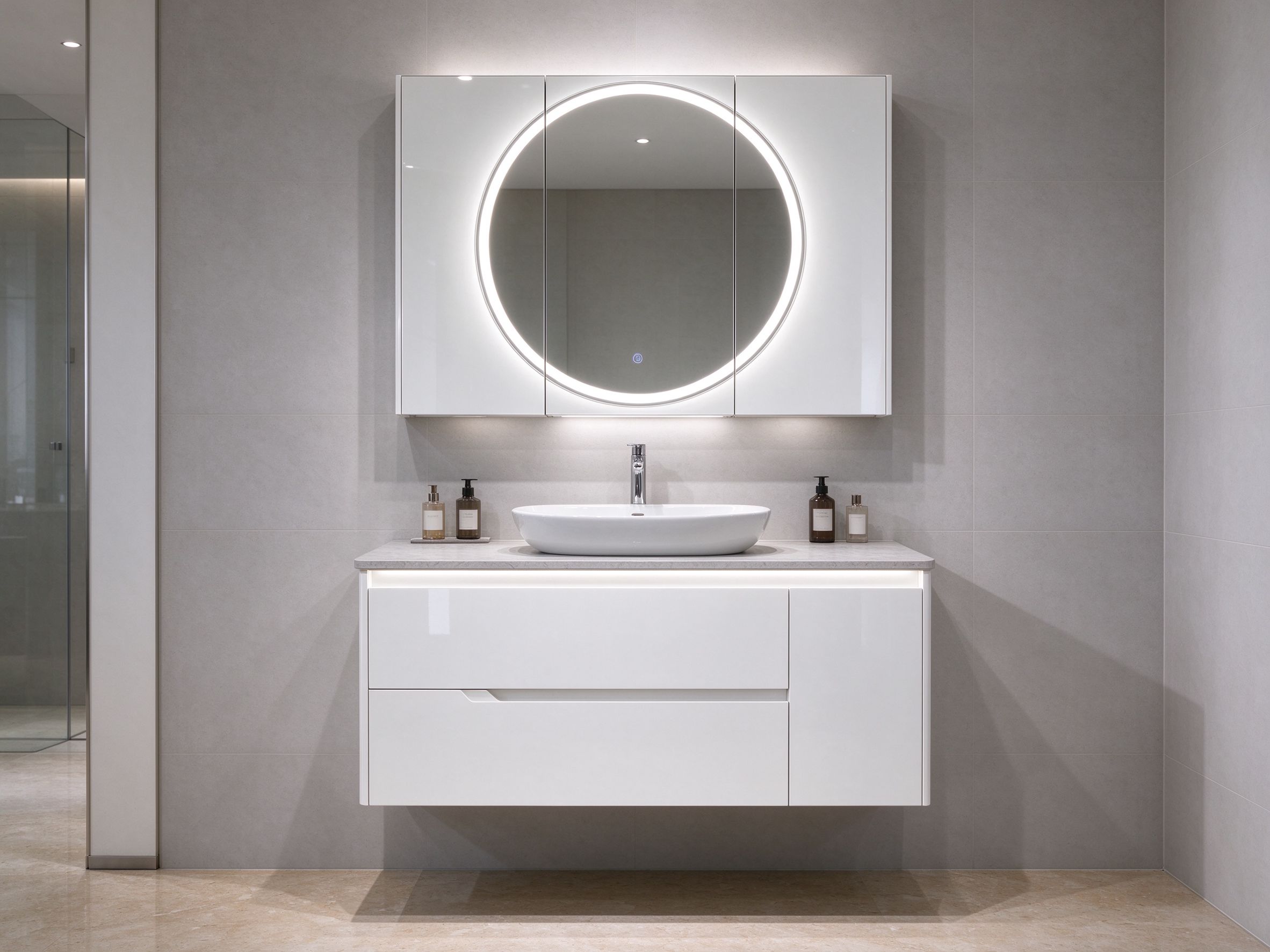 White lacquer bathroom vanity