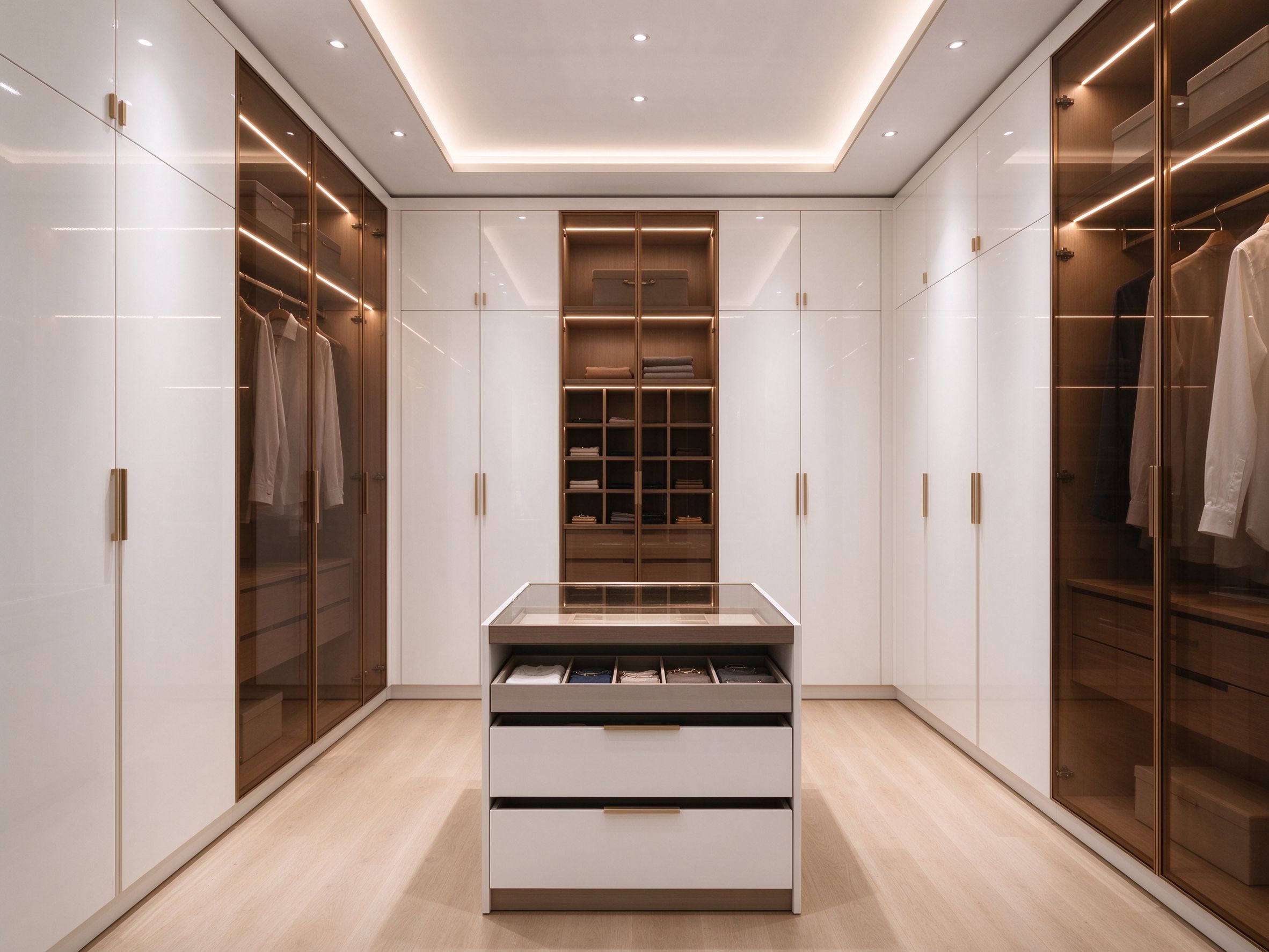 Walk-in wardrobe with glass doors
